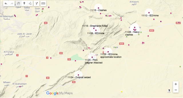 خريطة هجمات تنظيم الدولة في حمص في نوفمبر.
