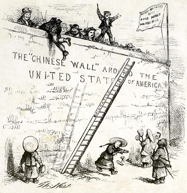 رسم يصور منع المهاجرين الصينيين